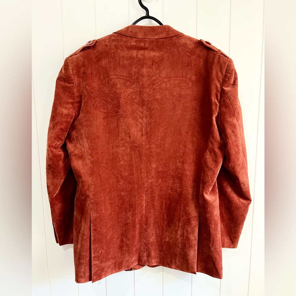 Insearch Limited Edition Blazer jacket Velour etched design Casual size L Rust
